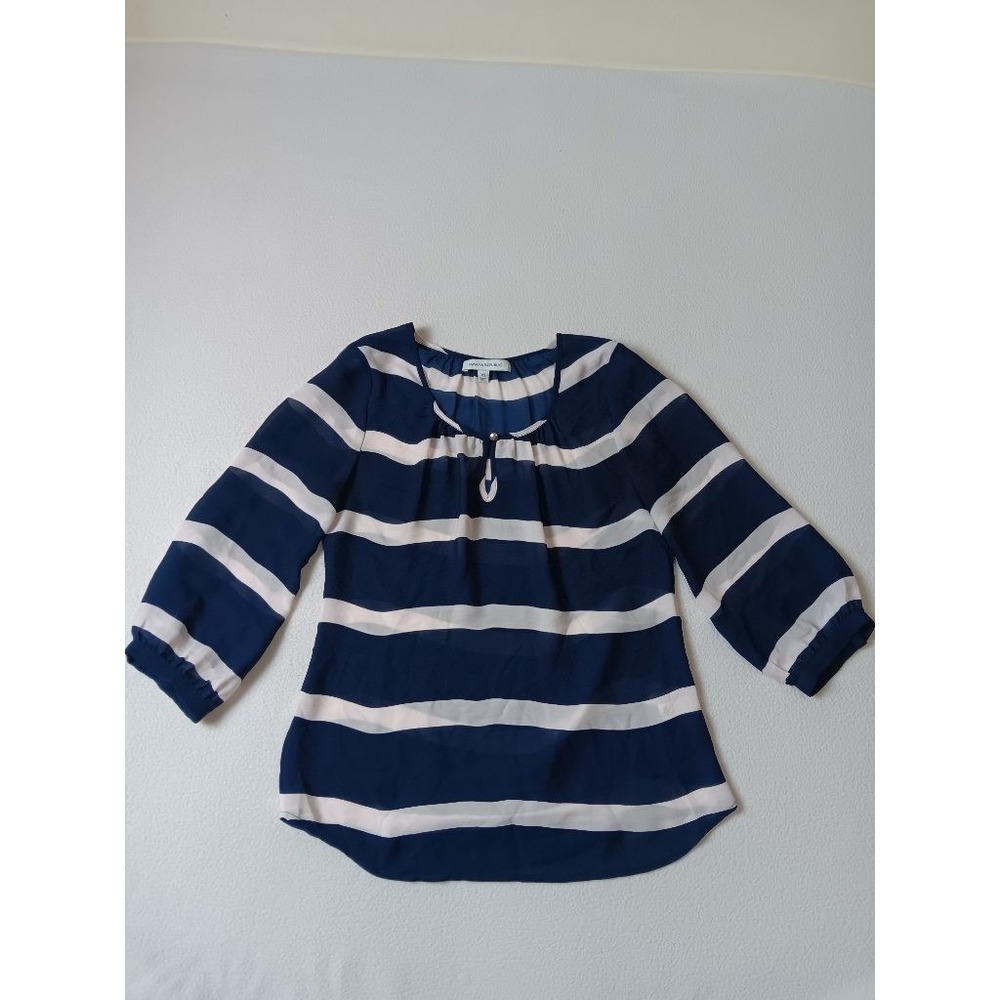 Banana Republic Womens XS Navy White Striped 3/4 Sleeve Sheer Blouse Top